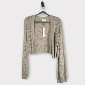 Strazzi by Cyrus Khaki Pointelle Cardigan Size Medium NWT Tan Cropped  Cardigan